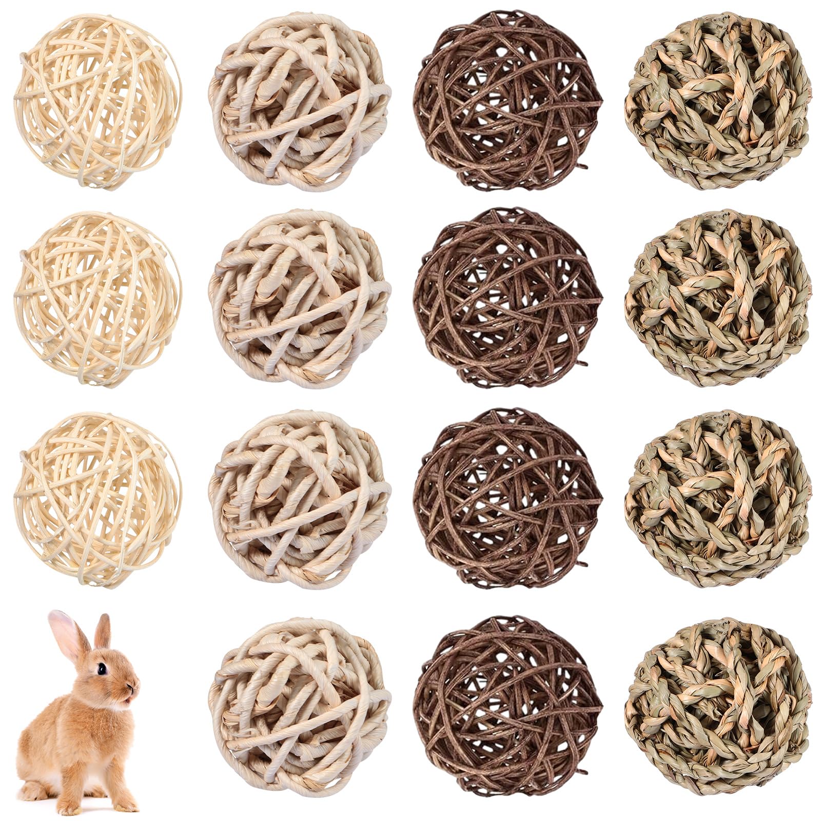 Skylety 15 Pieces Small Animal Chew Balls Rabbits Bunny Treat Chew Toys Guinea Pigs Chinchilla Balls Rolling Activity Play Grass Toys for Pet Teeth Grinding Gnawing Biting Accessories(Classic Style)