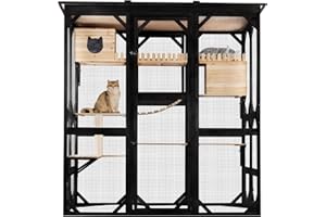 FunXplore 71.1" L Large Cat Catio Outdoor Cat Enclosure Window Acess, Walk-in Cat Cage Cat House for Multiple Indoor Outdoor Cats, Outside Patio 6 Doors Weatherproof Roof