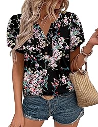 KISSMODA Women's Tunic Tops Casual V Neck Short