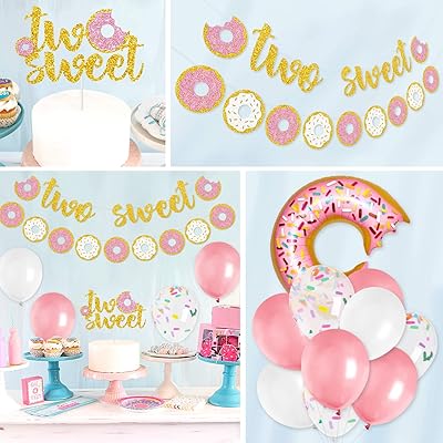 Buy Two Sweet Donut Party Decoration Baby Second Birthday Glitter Doughnut Banner Cake Topper Sprinkles Balloons Kids Party Favor Ideas Supplies Online In Indonesia B088njrjrk