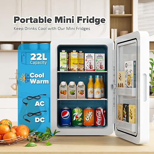 Kikihuose 22L/30Cans Mini Fridge for Bedroom, 12v DC Portable