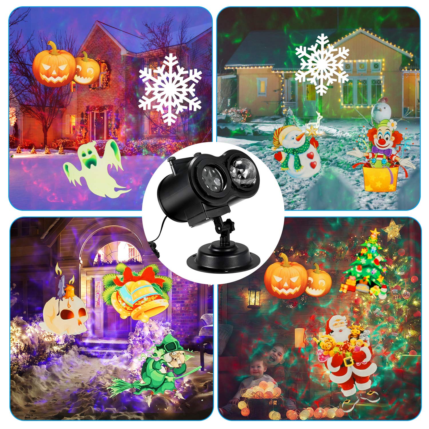 Xmas Projector Lights, Enow 2-in-1 Ocean Wave LED Projector with 12 Slides 10 Colors Waterproof Outdoor Indoor Lights for Home Birthday Party Garden Landscape Holiday Decorations, Remote Control