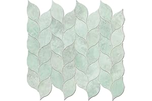 Tilingview 10-Sheet Peel and Stick Backsplash Tile for Kitchen, Self-Adhesive Mosaic Glossy Leaf Stick on Wall Tile with Gaps (Light Green)