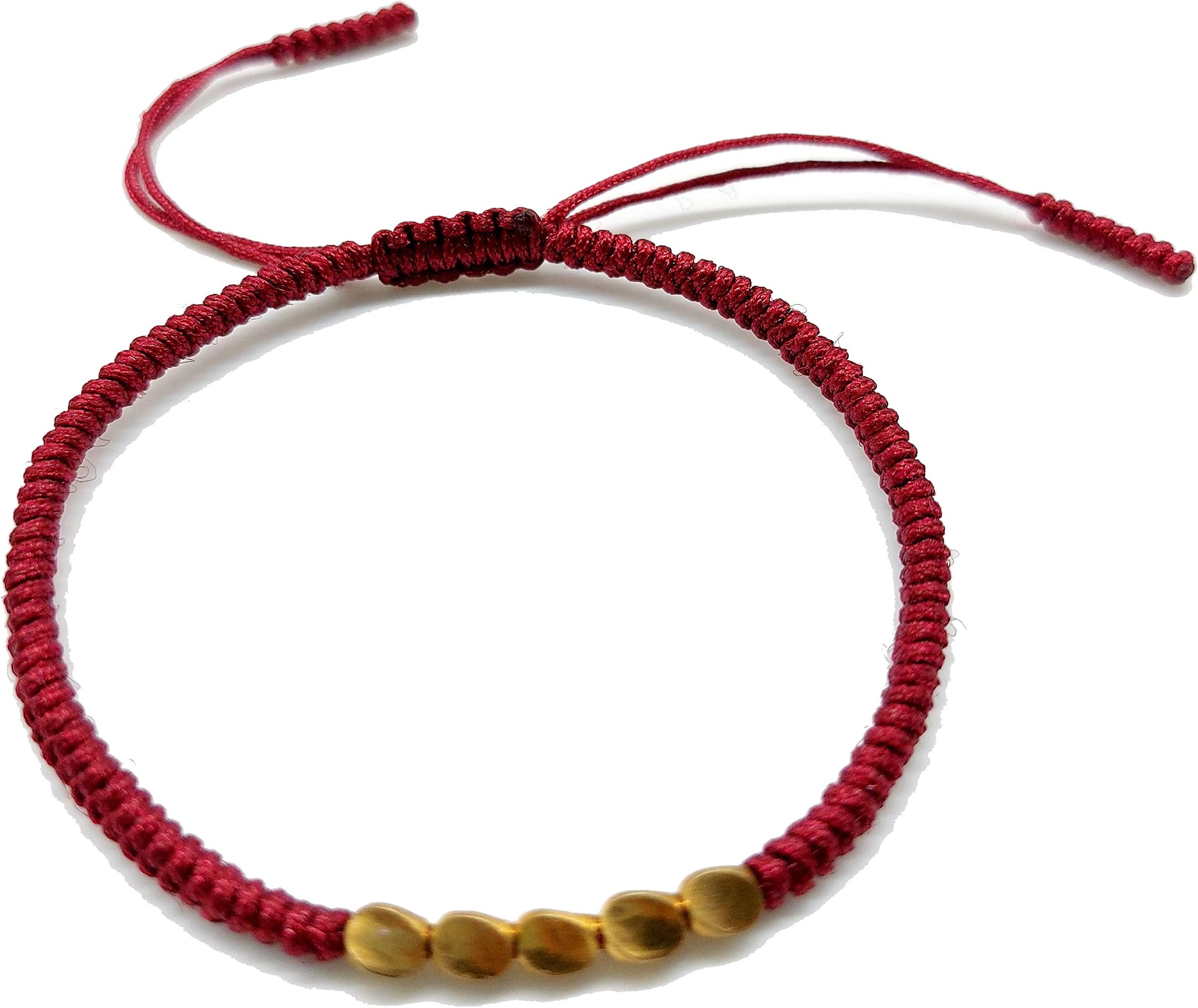 LAMI HANDMADE Lucky Knot Handmade DARK RED COLOR Bracelet Inspirational Bracelet Love and PeaceTibetan with Copper Charm Bead Amulet and Boho Style Rope Bracelet and Bangles For Women Men Wax Thread Bracelets Pack GIFTBOX by Lami Handmade