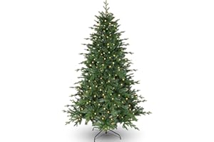 HIMIMI 6 ft Prelit Artificial Aspen Fir Christmas Tree, 1156 PE&PVC Branch Tips, 300 Warm White LED Lights, Metal Stand and Hinged Branches