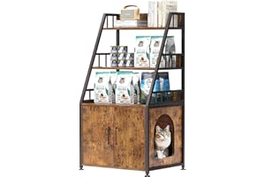 Herture Litter Box Enclosure with Shelves, Wood Cat Litter Box Furniture Hidden, with Storage adn Door, Cat Washroom Furniture, Fit Most of Litter Box, Rustic Brown PG04MWN