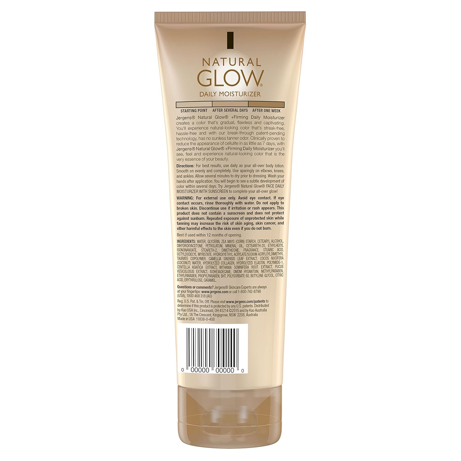 Jergens Natural Glow +FIRMING Body Lotion, Self Tanner, Medium to Tan Skin Tone, 7.5 Ounce Sunless Tanning Daily Moisturizer, featuring Collagen and Elastin, Helps to Visibly Reduce Cellulite : Beauty