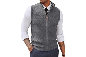 PJ PAUL JONES Men's Sweater Vests Slim Fit Twill Textured Full Zip Sleeveless Vests Casual Outwear
