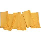 PurpleEssences Cloth Napkins with Fringes, 100% Cotton Spring Easter Summer Table Decor, Set of 6 18x18 Inch Reusable Dinner Napkins for Parties and Weddings - Golden Yellow