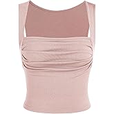 CIDER Women Tank Tops Ruched Square Neck Sleeveless Going Out Cute Crop Top Trendy