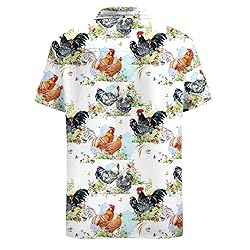 HUGLAZY Chicken Hawaiian Shirts for Men Button Down