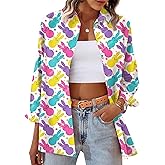 Magrank Womens Valentines Long Sleeve Shirts Heart Graphic Print Button Top