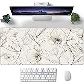 Desk Pad, Boho Minimalist Flowers XL Gaming Mouse Pad with Stitched Edges,Non-Slip Waterproof Rubber Base Large Desk Mat for Keyboard and Mouse 31.5"x11.8"