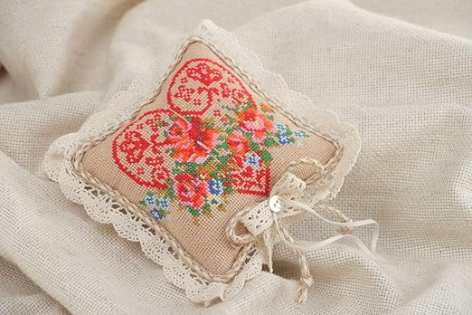 Amazon Com Handmade Ring Bearer Pillow With Colorful Cross Stitch