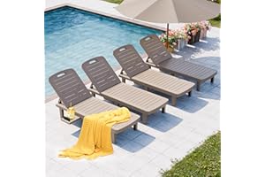 SELLERWE Outdoor Chaise Lounge Set of 4, Waterproof Resin Lounge Chairs for Outside w/Adjustable 5 Positions All Weather Recliner Chair for Patio, Poolside, Beach, Yard, Taupe
