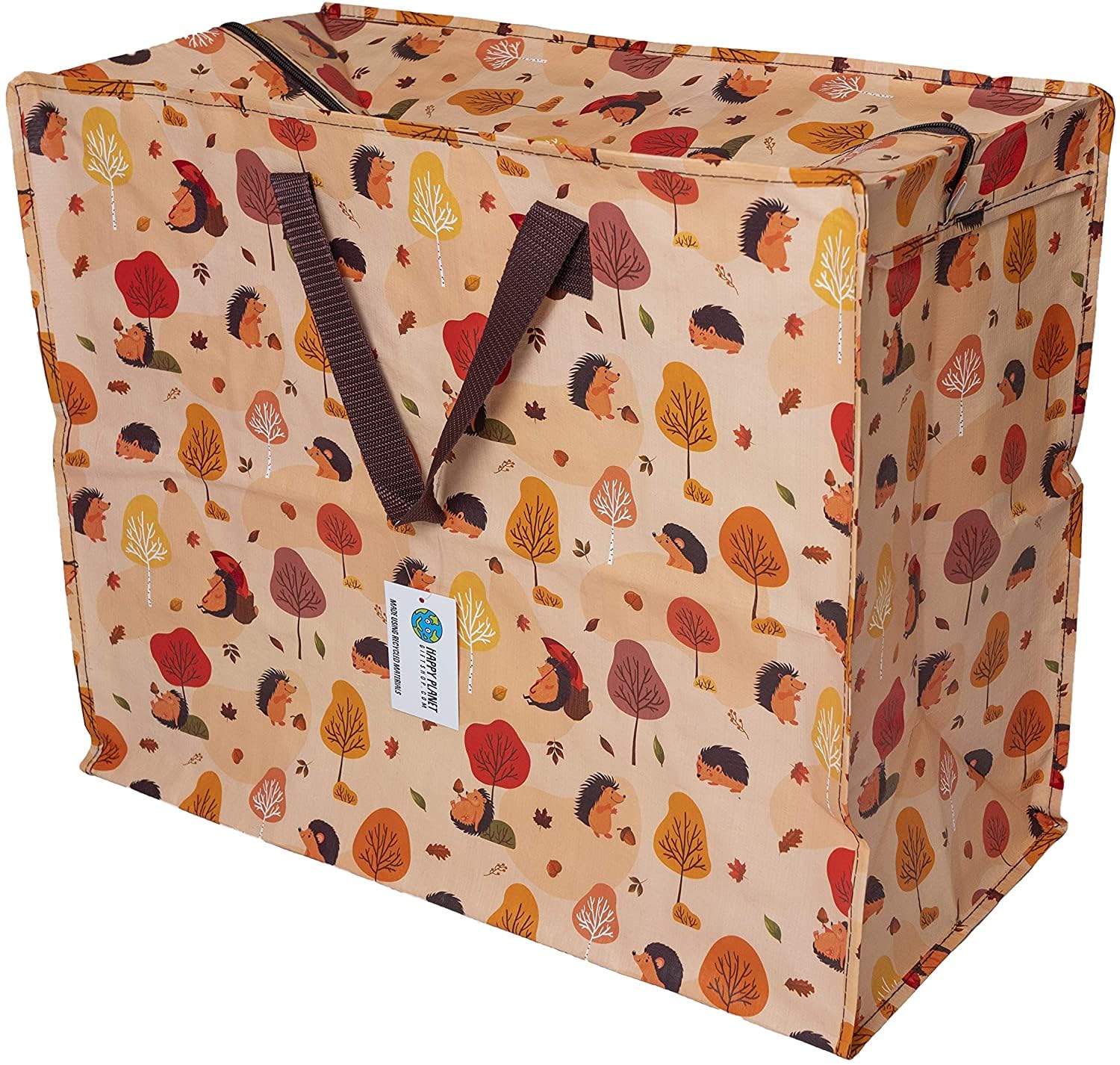 Happy Planet Giftshop Large Jumbo Storage Bag with Zip 58 x 47 x 30cm 80l (Hedgehogs Design) (Pack of 3)