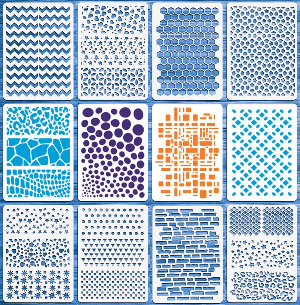 Drawing Painting Stencils Set, 12 PCS Reusable Craft Templates for Wall Home Decor DIY - Hollow Plastic Stencils for Painting and Drawing