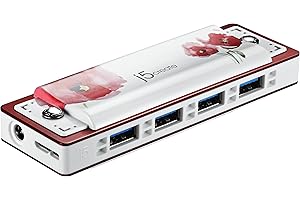 USB 3.0 4-Port Harmonica Hub (Red) by j5create | 5 Gbps | B.C v1.2 Up to 2A | Self-Powered/Bus-Powered | Backwards Compatible with USB 2.0 and 1.1 | Compatible with Mac, Windows and Linux