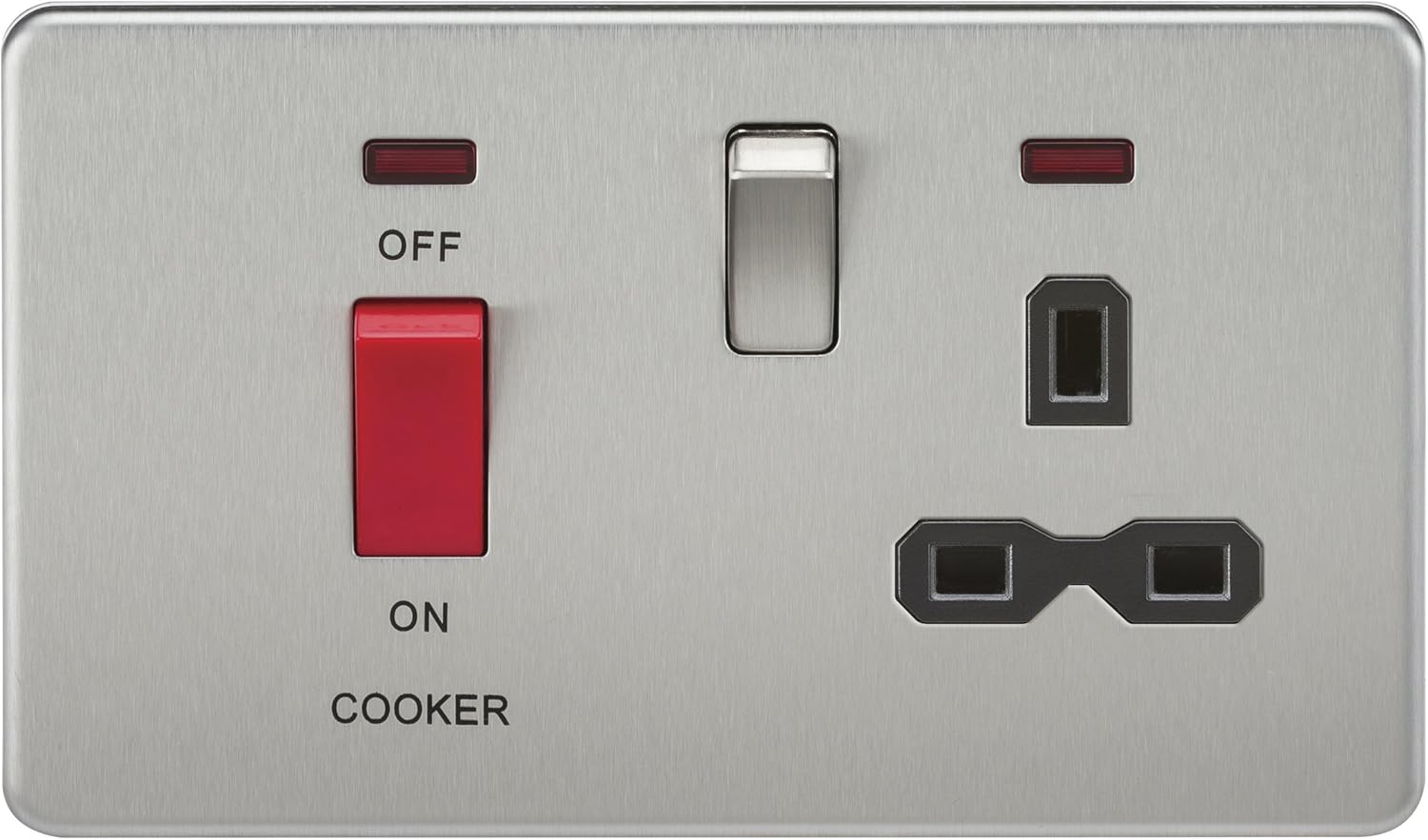 Knightsbridge SFR8333NBC Screwless 45A Dp 13A Switched Socket with Neons-Brushed Chrome with Black Insert, Silver