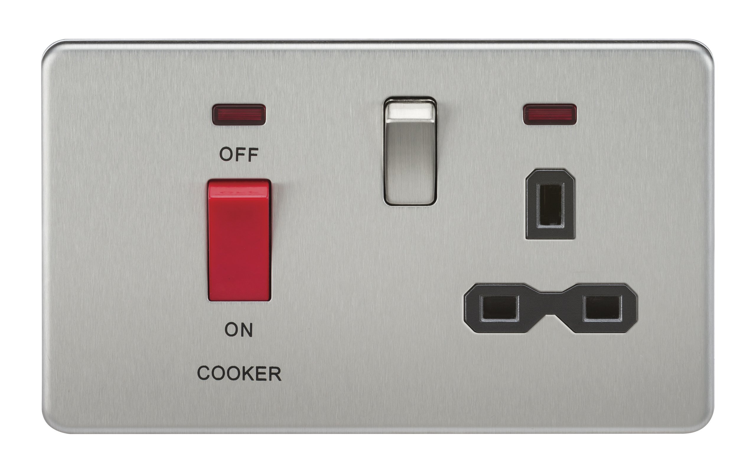 Knightsbridge SFR8333NBC Screwless 45A Dp 13A Switched Socket with Neons-Brushed Chrome with Black Insert, Silver