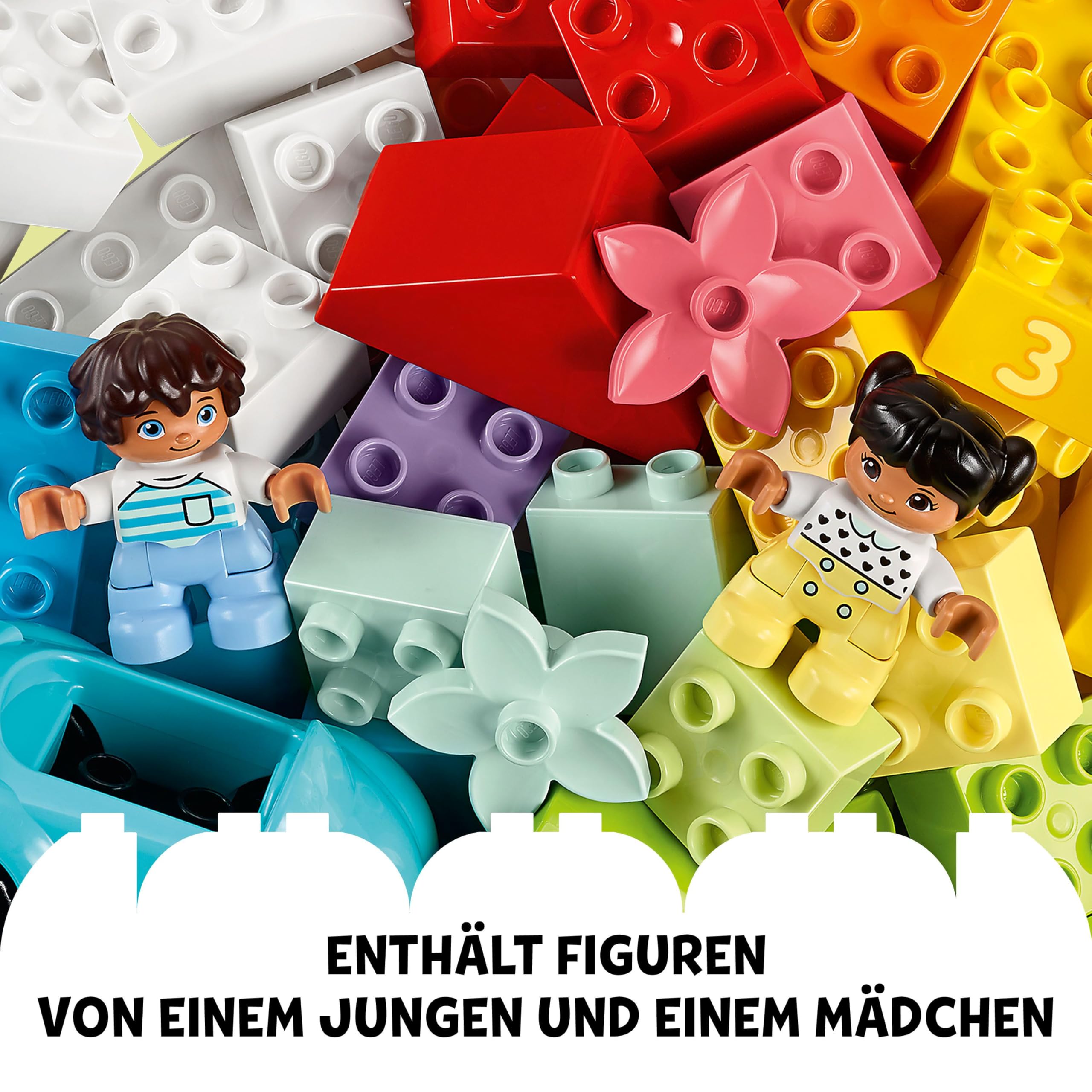 LEGO DUPLO Brick Box - Educational Stacking Toys for 1+ Year Old Boys & Girls - incl. Colourful Number Bricks, a Car & 2 Figures, Plus Toy Storage - 10913 6