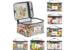 WINZMIL 6-Pack Extra Large Toy Storage Bags with Zippers & Labels, Reusable Clear TPU Waterproof Organizer for Kids Toys, Building Blocks, Puzzles, Dolls, Board Games - Durable, BPA-Free, Travel-Friendly