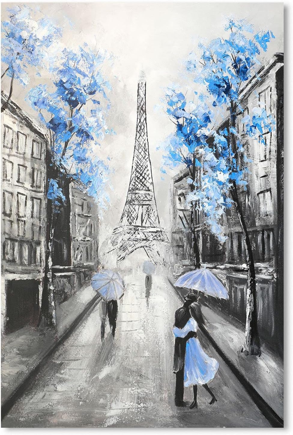 Paintings - YPY Abstract Paris Canvas Wall Art: Black White Eiffel Tower Picture for Living Room Decor, Blue Grey Hand Painted Textured Oil Painting Large Modern Artwork Home Decoration 24 x 35