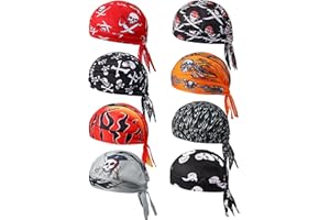 Foaincore 8 Pack Do Rag Skull Caps for Men Sweat Wicking Doo Rags Cooling Helmet Liner Cycling Motorcycle Bandana