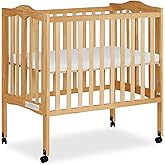 Dream On Me 2-in-1 Lightweight Quick Fold Portable Compact Mini Baby Crib in Natural, GreenGuard Gold & BSA, Patented Flat-Folding, Converts to Playpen in Seconds, Locking Wheels, 1″ Mattress Pad