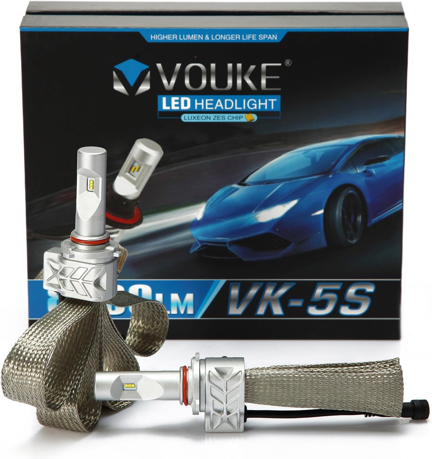 VK-5S 9005 HB3 H10 9145 8000lm Led Headlight Conversion Kit, Fit High Beam Headlamp, Fog Lamp, Halogen Headlight Replacement, 6500K Xenon White, 1 Pair