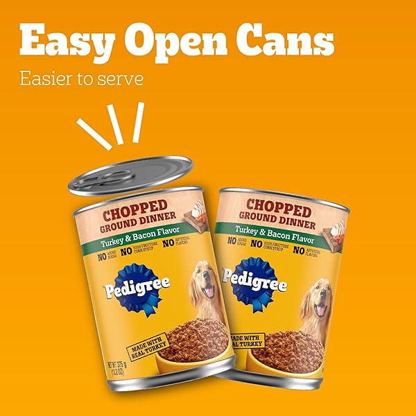 PEDIGREE CHOPPED GROUND DINNER ADULT SOFT WET DOG FOOD TURKEY & BACON DINNER, CANNED DOG FOOD, 13.2 OZ. CANS, 12 COUNT