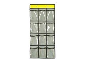 NIMES Hanging Closet Underwear Sock Jewelry Storage Over The Door Classroom Cell Phone Calculator Organizer Clear Pockets (GREY-12 Pockets)