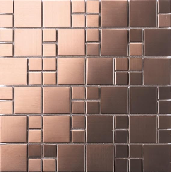 30 x 30cm Brushed Copper Effect Stainless Steel Mosaic Tiles (MT0174