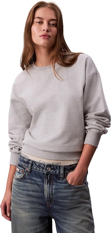 Donna Felpa Archive Logo French Terry Girocollo, Grigio (History Grey Heather), L