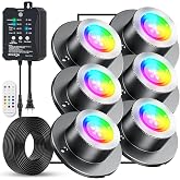 HIBOITEC RGBWW Underwater Pond Light with 12V Timer Transformer, 6 Head | LED Underwater Fountain Light, Photocell Light Sensor, IP68 Waterproof Underwater Lights for Outdoor Ponds Garden