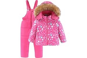 LUCKYLUAN Girls 2 Piece Snowsuit Warm Padded Ski Jacket and Bib Pants Outfit Set