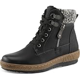 Spring Step Relife Karlene Waterproof Ankle Boots for Women | Shoes for Women with Sweater Top, Decorative Zipper and Cozy Sherpa Lining