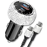 Bling USB C Car Charger, 48W PD QC Dual Port Fast Adapter with 3.2FT Type-C Charging Cable Compatible for iPhone 17 16 15 Pro Max iPad Android(White)