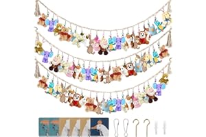 LUCKIPLUS 3 Pieces Stuffed Toy Chain Display Organizer Strong Toy Organizer Storage Chain Stuffed Animal Toy Holder Hanging with 45 Metal Clips 6 Ceiling Hook for Hanging Plush Toys Display