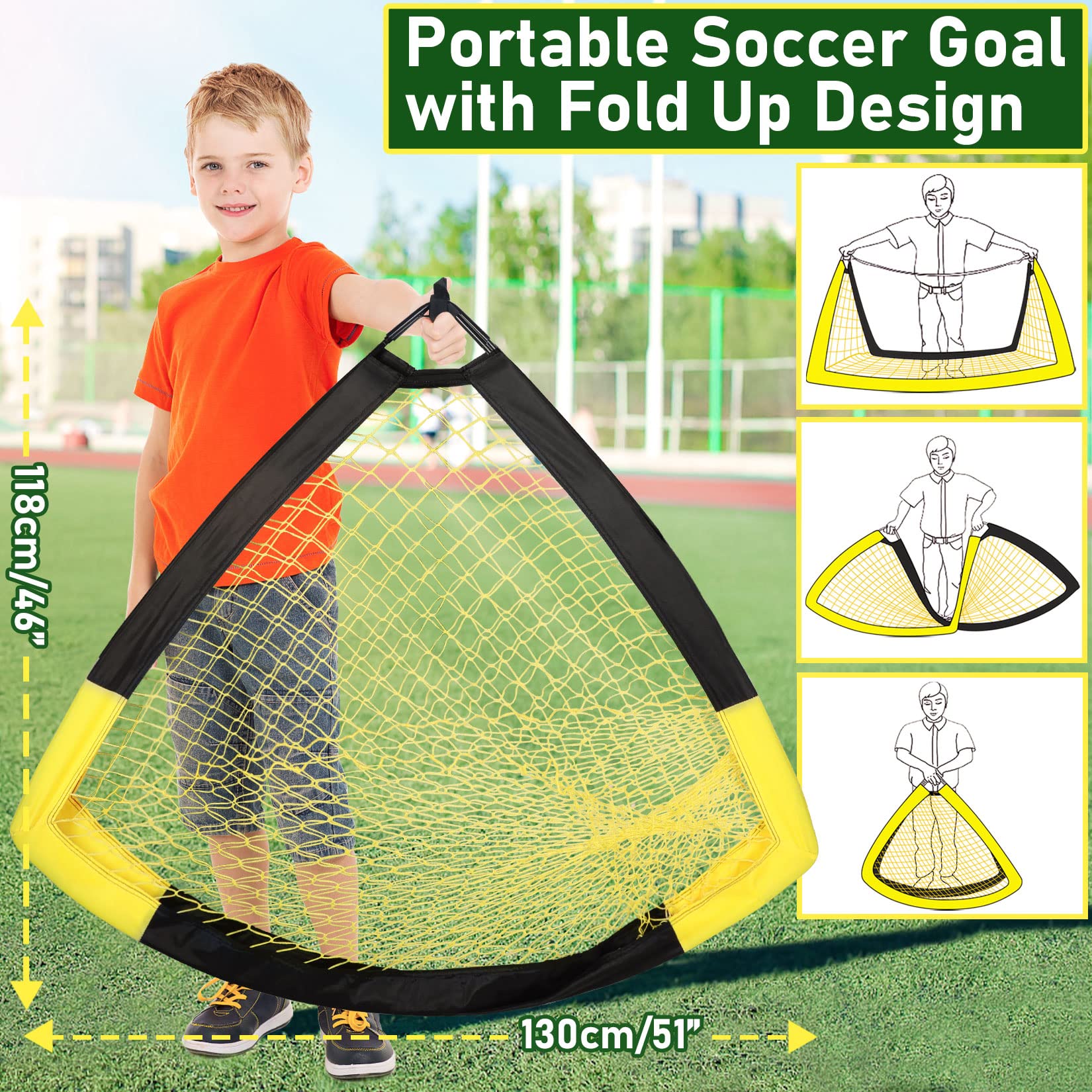 Soccer Goal Pop Up Foldable Soccer Net for Backyard 7x5FT,5x3.6FT,4x3FT,3x2.2FT
