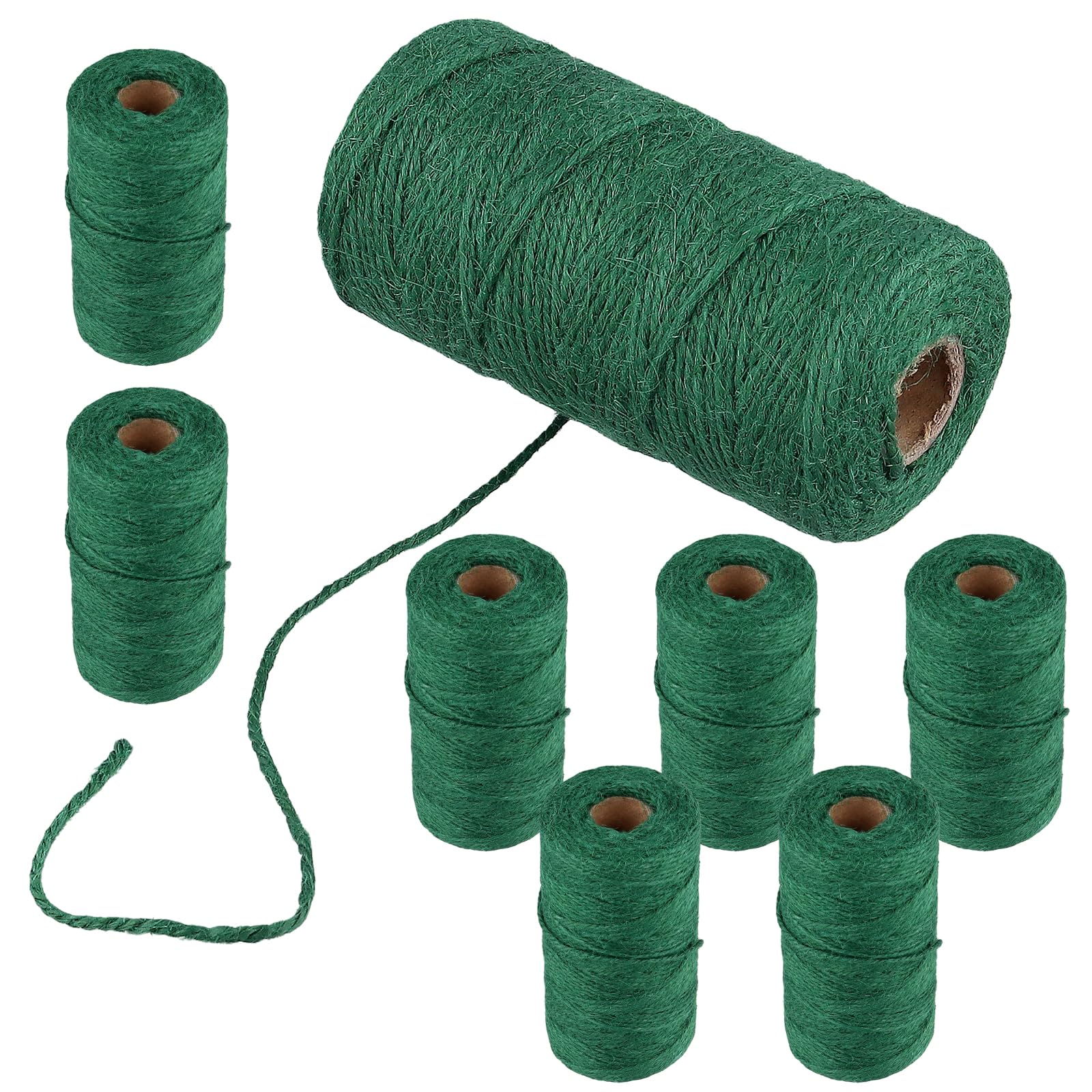 HONYUET 8 Rolls 328 Feet Green Jute Garden Twine, 100 m x 2 mm Garden String, 3 Strands Weaving Jute String for Gardening, Handicraft Making, Decoration