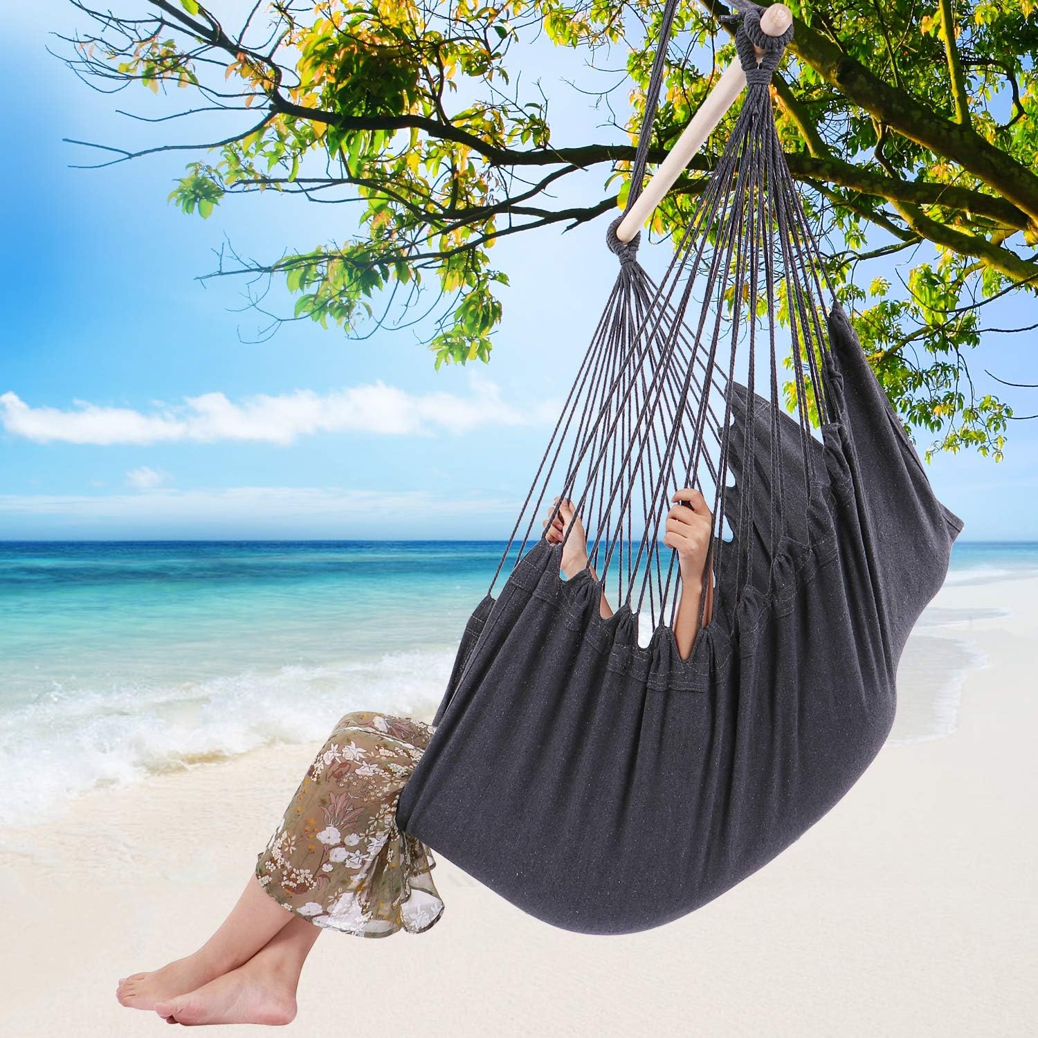 Y- STOP Hammock Chair Hanging Rope Swing, Max 330 Lbs, Quality Cotton Weave for Superior Comfort, Durability (Grey): Kitchen & Dining