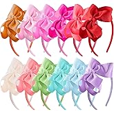 SIQUK 12 Pieces Bow Headbands for Girls Headband with Bow Ribbon Headband Boutique Grosgrain Bows Headbands, 12 Colors