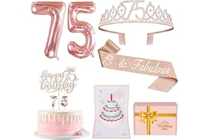 YEOHJOY 75th Birthday Decorations For Women, Include 75th Birthday Sash and Tiara, Birthday Cake Topper and Number 75 Candles, 75 Balloons, 3D Birthday Card, 75th Birthday Gifts Women