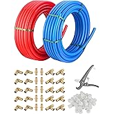EFIELD 1/2-inch 2 x100 ft Pex-A Tubing/Pipe(All in One) Red & Blue 200 ft, 30 PCS 1/2" Brass Expansion pex Fittings- Elbow Te