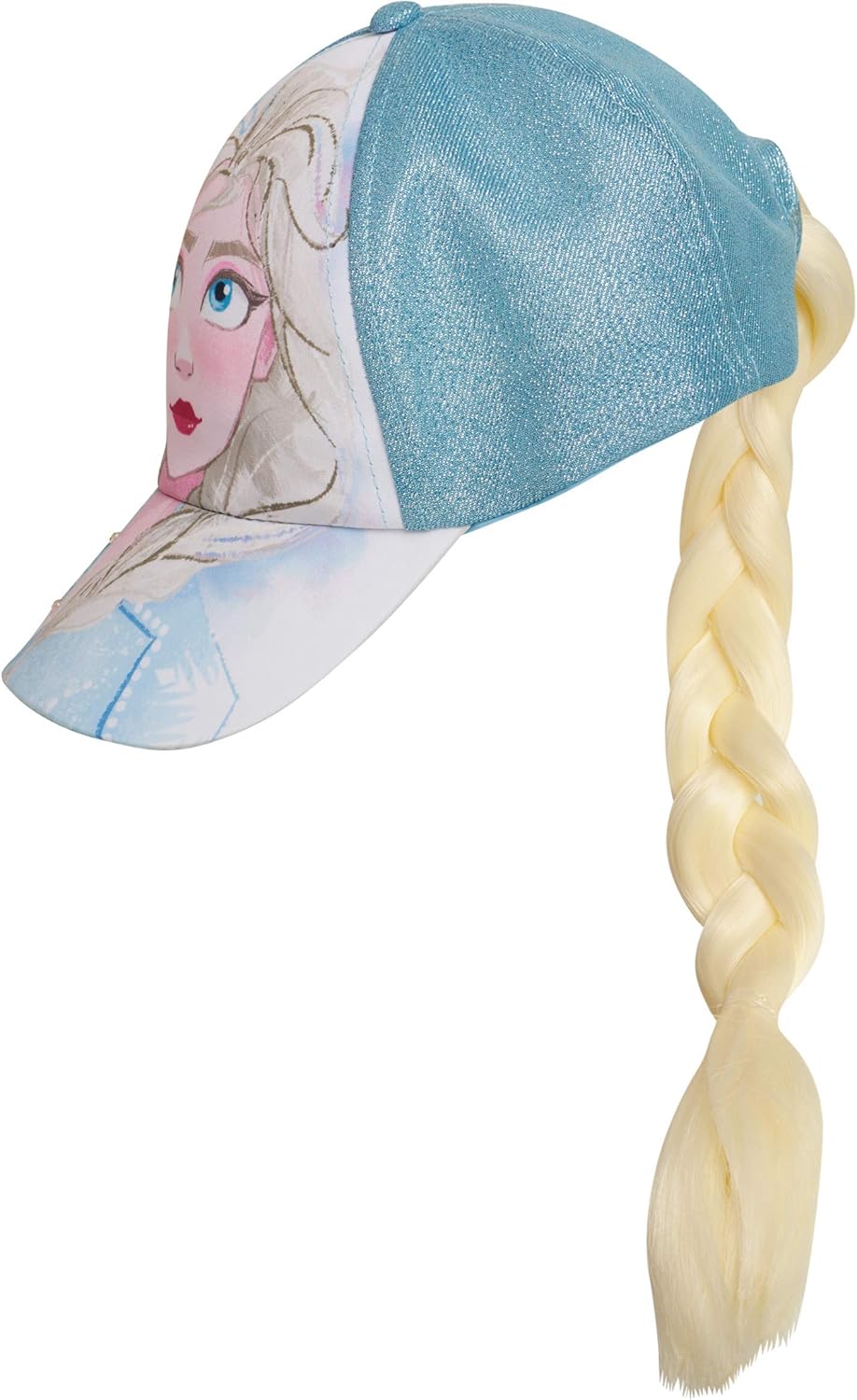Disney Girls' Frozen Baseball Caps - 2 Pack Elsa and Anna Glitter Hat with Faux Ponytail Set (Ages 4-7), Size Age 4-7, Elsa/Anna Ponytail Cap: Clothing