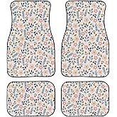 TVMDIZEE Cute Flower Car Floor Mats 4Pcs Botanical Spring Flowers and Leaves Abstract Floral Background Floor Mats for Cars Custom Front Rear Vehicle Rugs Universal Auto Accessories for Trucks Sedans