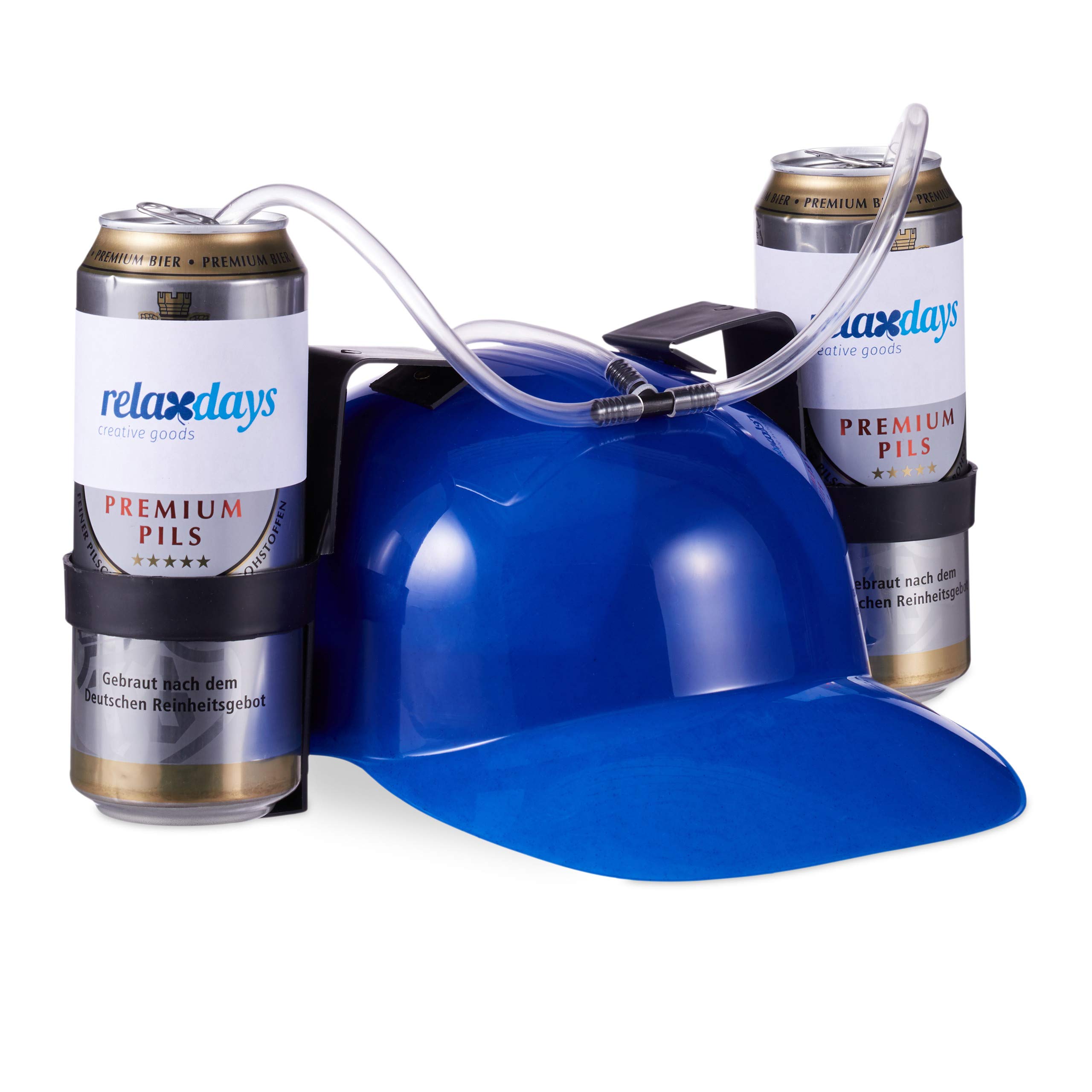 Relaxdays Party Beer Hat, Drinking Hat, Adult Headwear with Tube, Fun Drinking Game, Blue