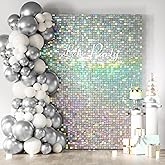 COKAOBE Iridescent Silver Shimmer Wall Backdrop, 24 Panels Square Sequin Shimmer Backdrop, Photo Backdrops for Birthday, Anniversary, Wedding, Graduation & Bachelorette Party Decoration