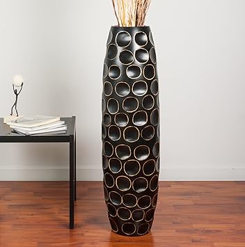 Black Mango Wood Leewadee Tall Big Floor Standing Vase For Home